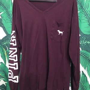 PINK Campus Long Sleeve Tee Maroon Burgundy